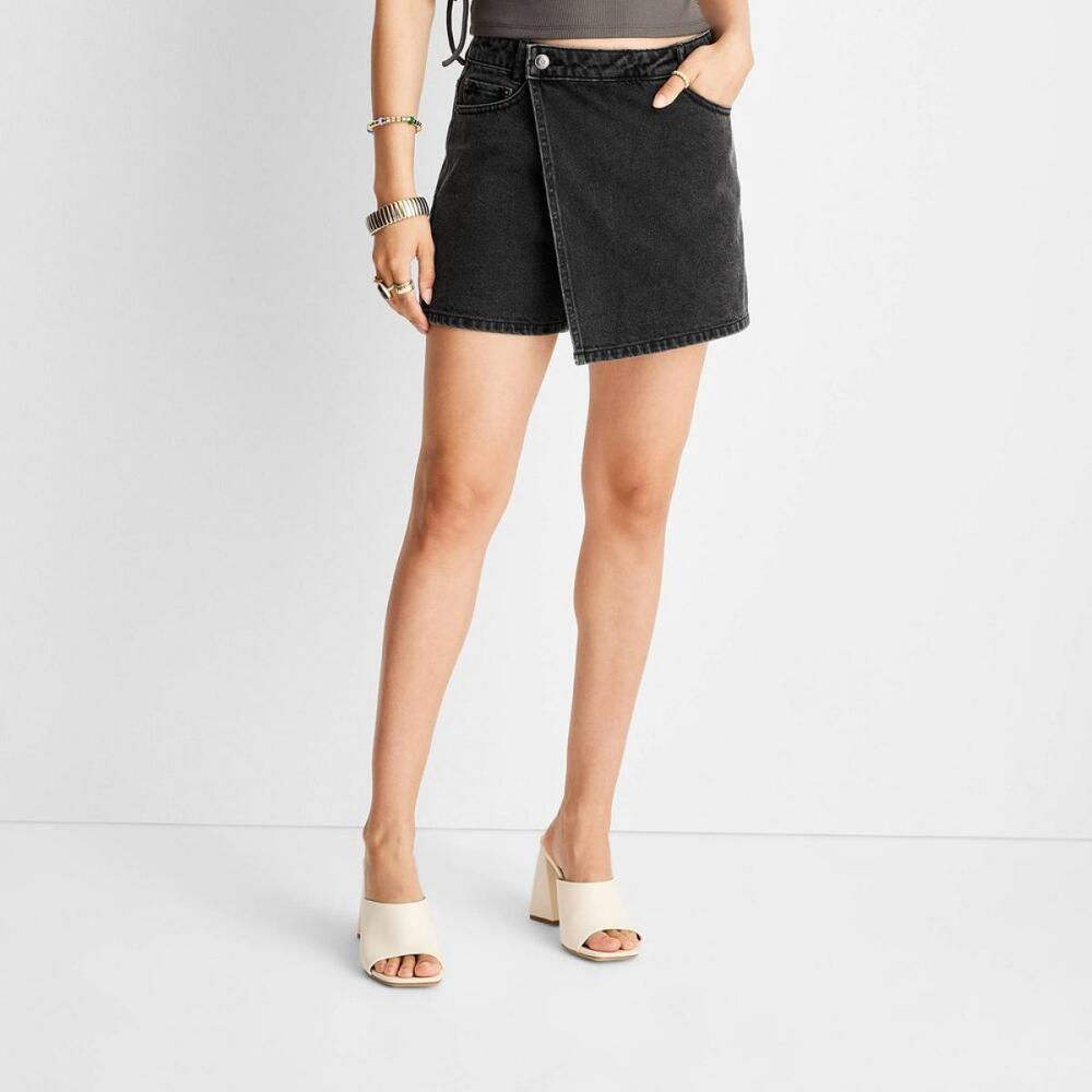 Future Collective Women's Asymmetrical Denim Mini Skirt Skort - Dark Wash Size 4